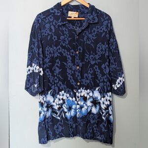 Vintage Aloha Joe Hawaiian Floral Wooden Button-Up Shirt Men's XXL‎